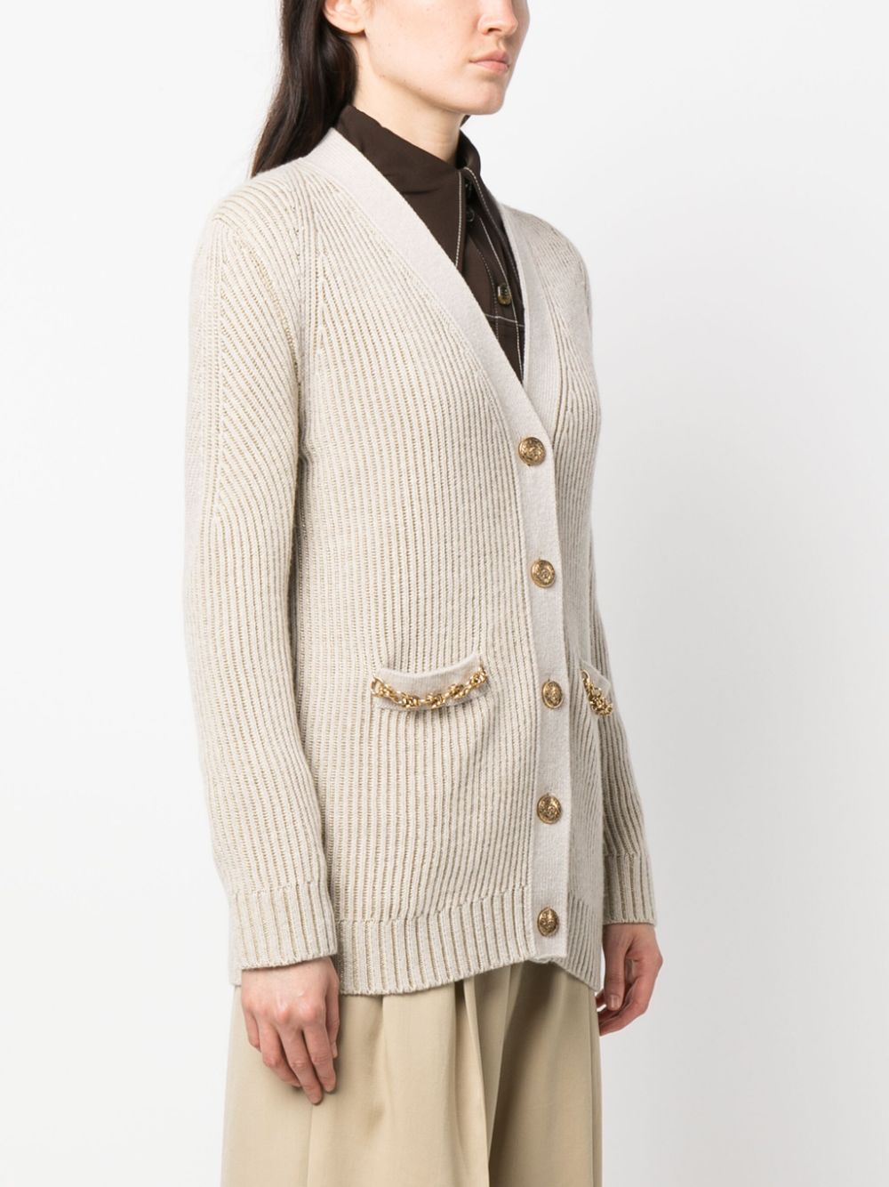 Wool Ribbed Jacquard Cardigan