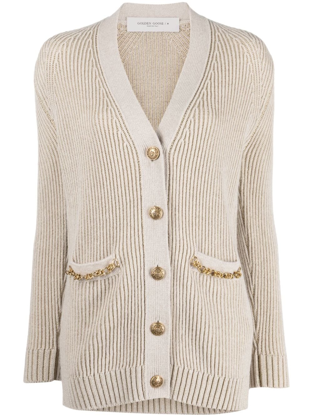 Wool Ribbed Jacquard Cardigan