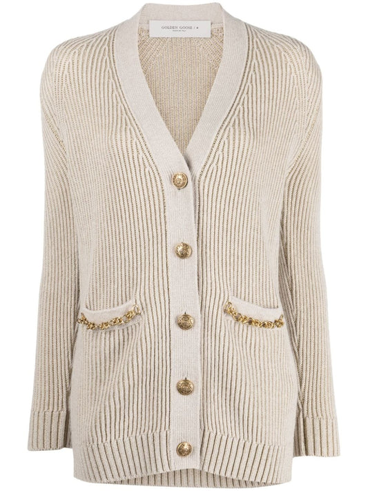 Wool Ribbed Jacquard Cardigan