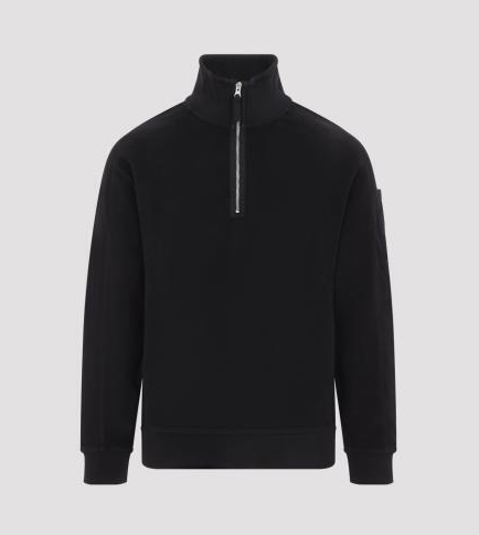 Sweatshirt polo collar in brushed emerized diagonal fleece